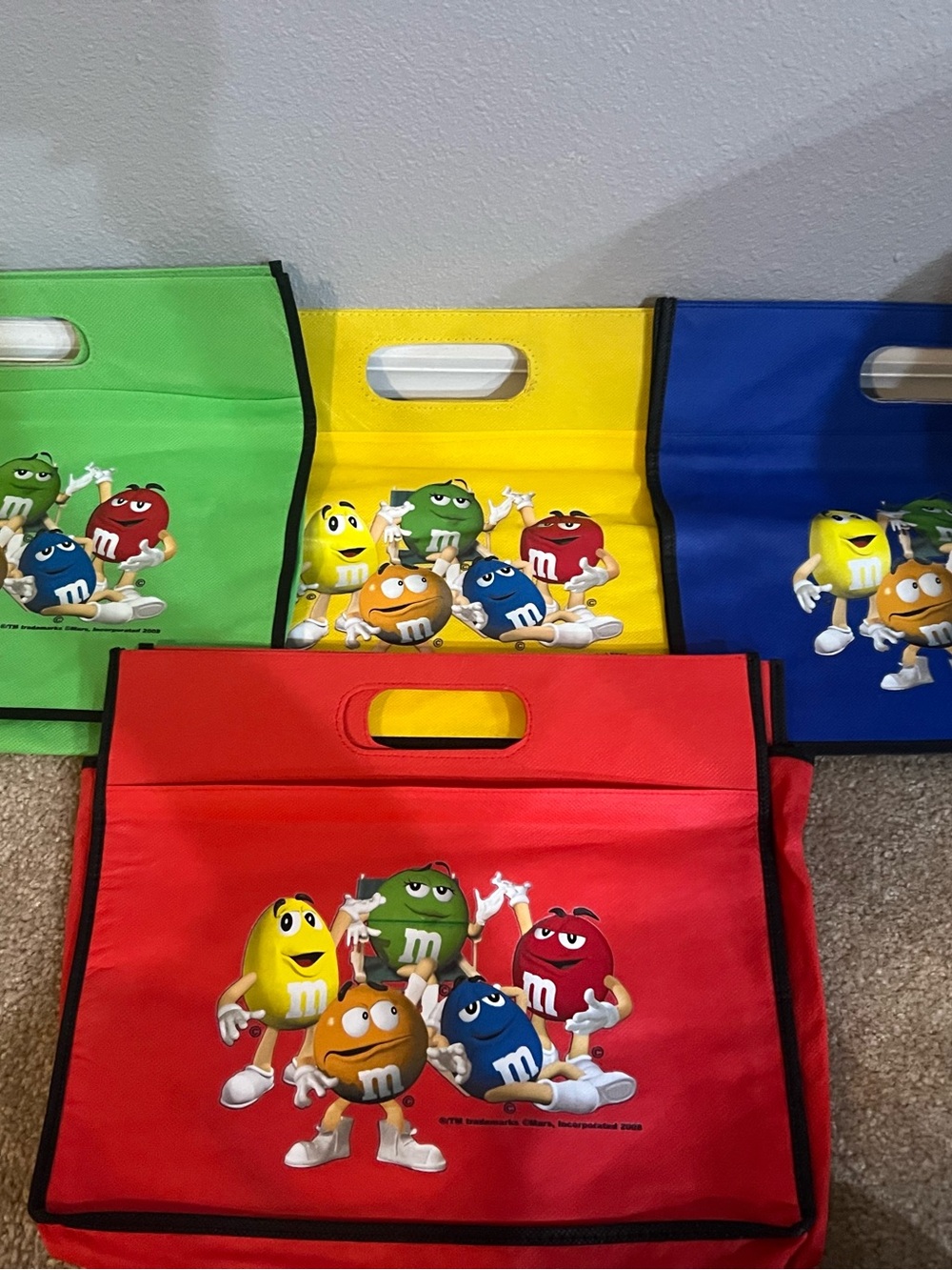 Vintage M&M'S Reusable Tote Bags - Red, Yellow, Green, Blue